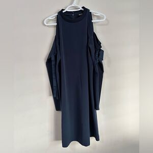 Simply Vera Vera Wang Navy Long Sleeves Midi Dress Bow Shoulder